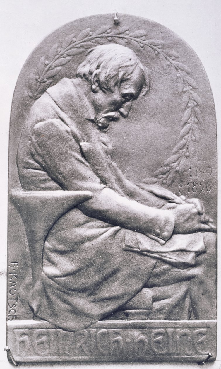 Portrettmedaljong av Heinrich Heine (1797-1856) (bronse) (bw-foto) av Heinrich Kautsch