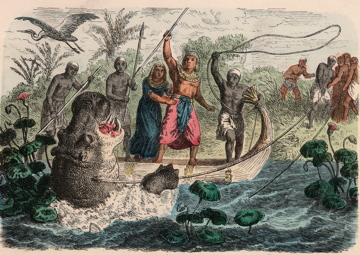 Det gamle Egypt: Farao jakter på flodhest, 1866 av Heinrich Leutemann