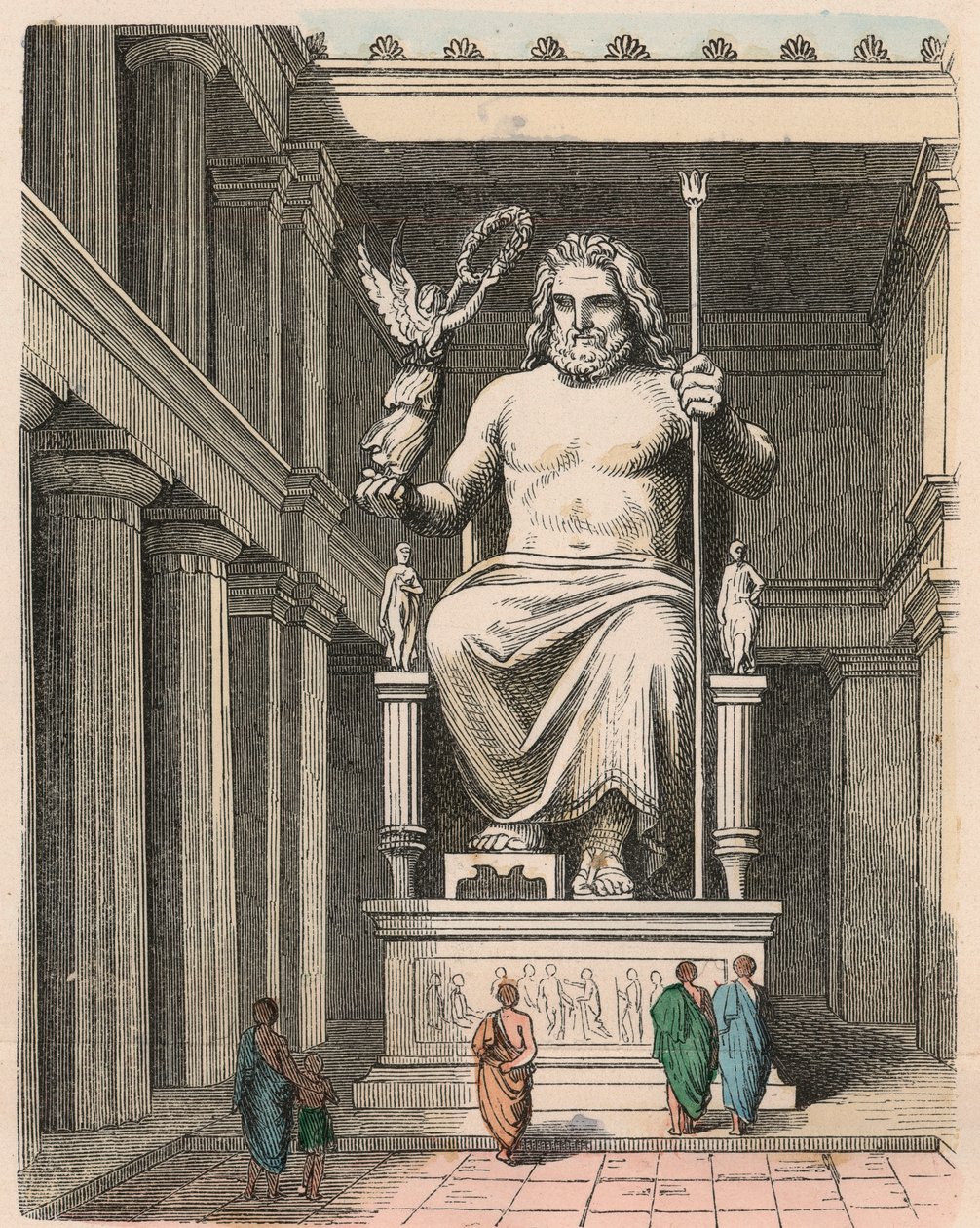 Antikkens Hellas: Zeus-statue i tempelet ved Olympia - Skulptur av Phidias, ca. 440/30 f.Kr. et av verdens syv underverker av Heinrich Leutemann