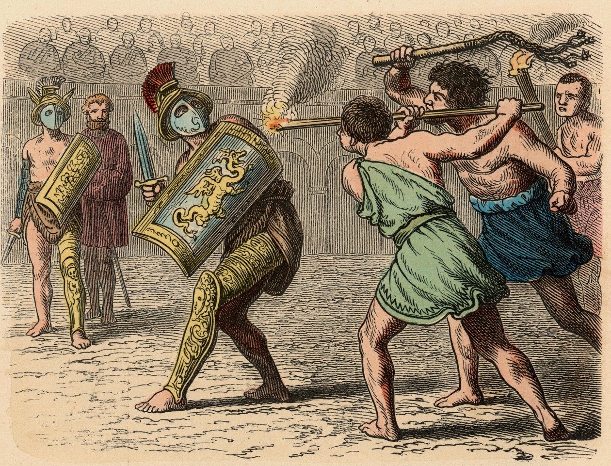 Antikkens Roma: En feig gladiator engasjert i kampen, 1866 av Heinrich Leutemann