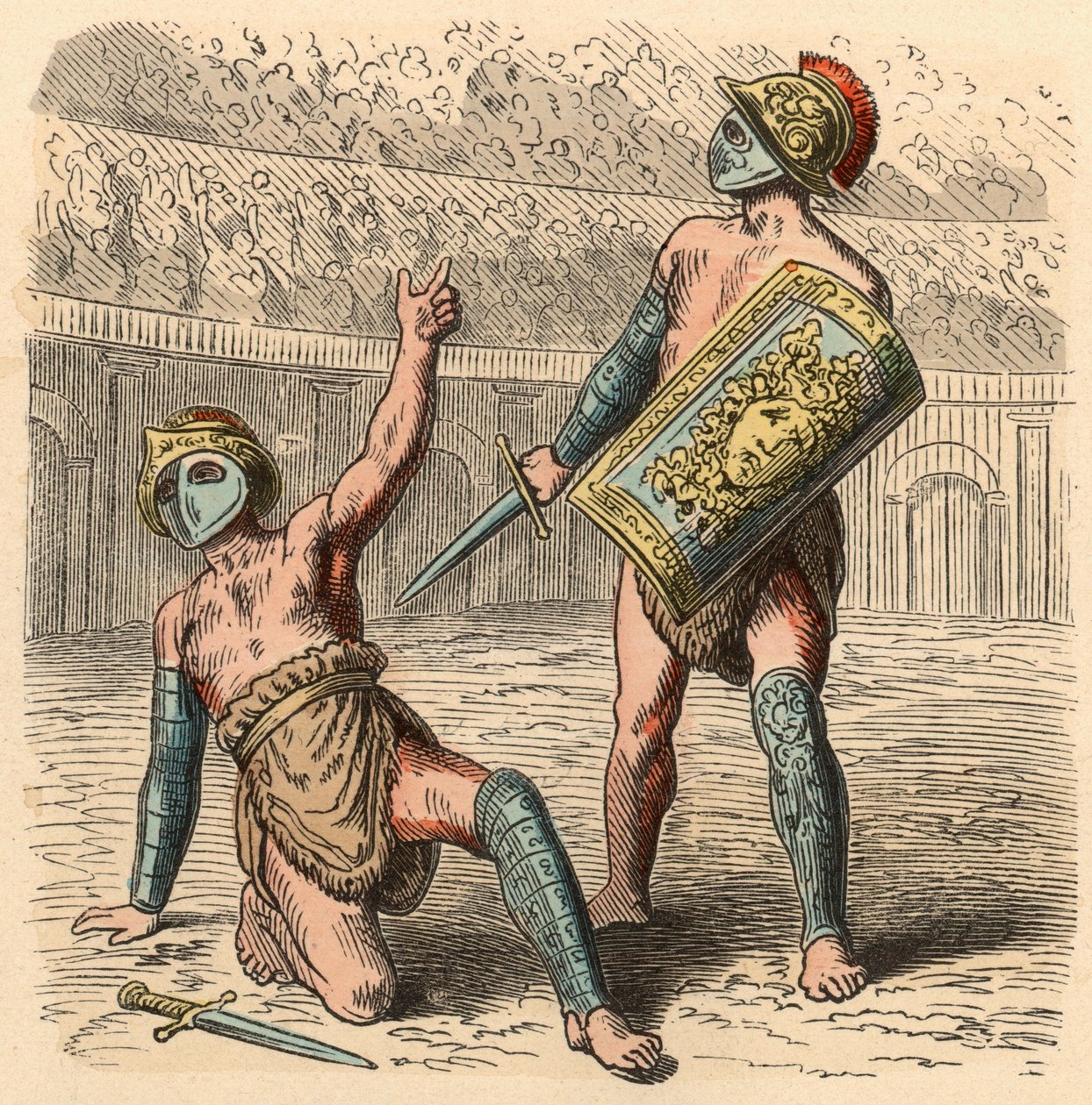 Antikkens Roma: Gladiatorkamper i amfiteateret av Heinrich Leutemann