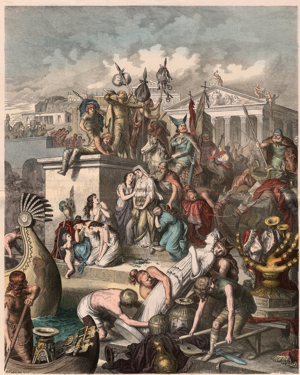 Det gamle Roma: Plyndringen av Roma av vandalene, 2. juni 455, 1866 av Heinrich Leutemann