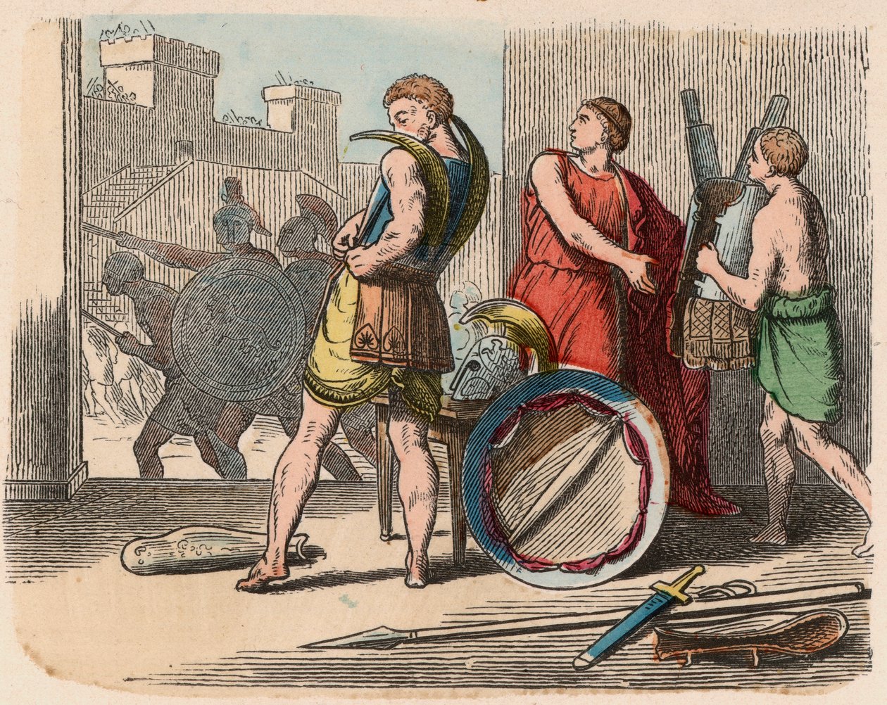 Hellas på republikkenes tid: Krigere bærer rustningen sin av Heinrich Leutemann