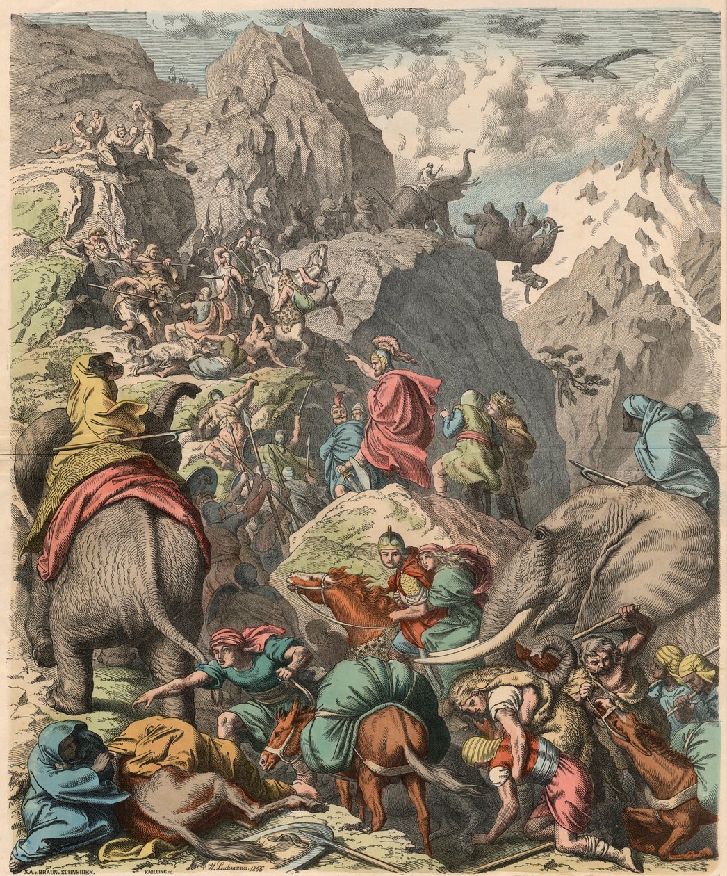 Andre puniske krig: Hannibal krysser Alpene, 1866 av Heinrich Leutemann