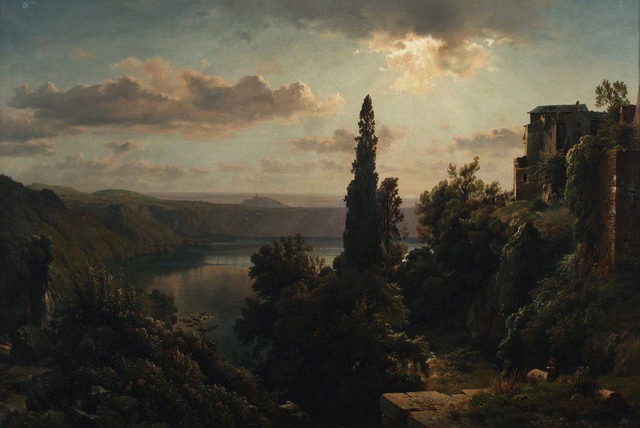 Utsikt over Lake Nemi i Alban Hills nær Roma av Heinrich Louis Theodor Gurlitt