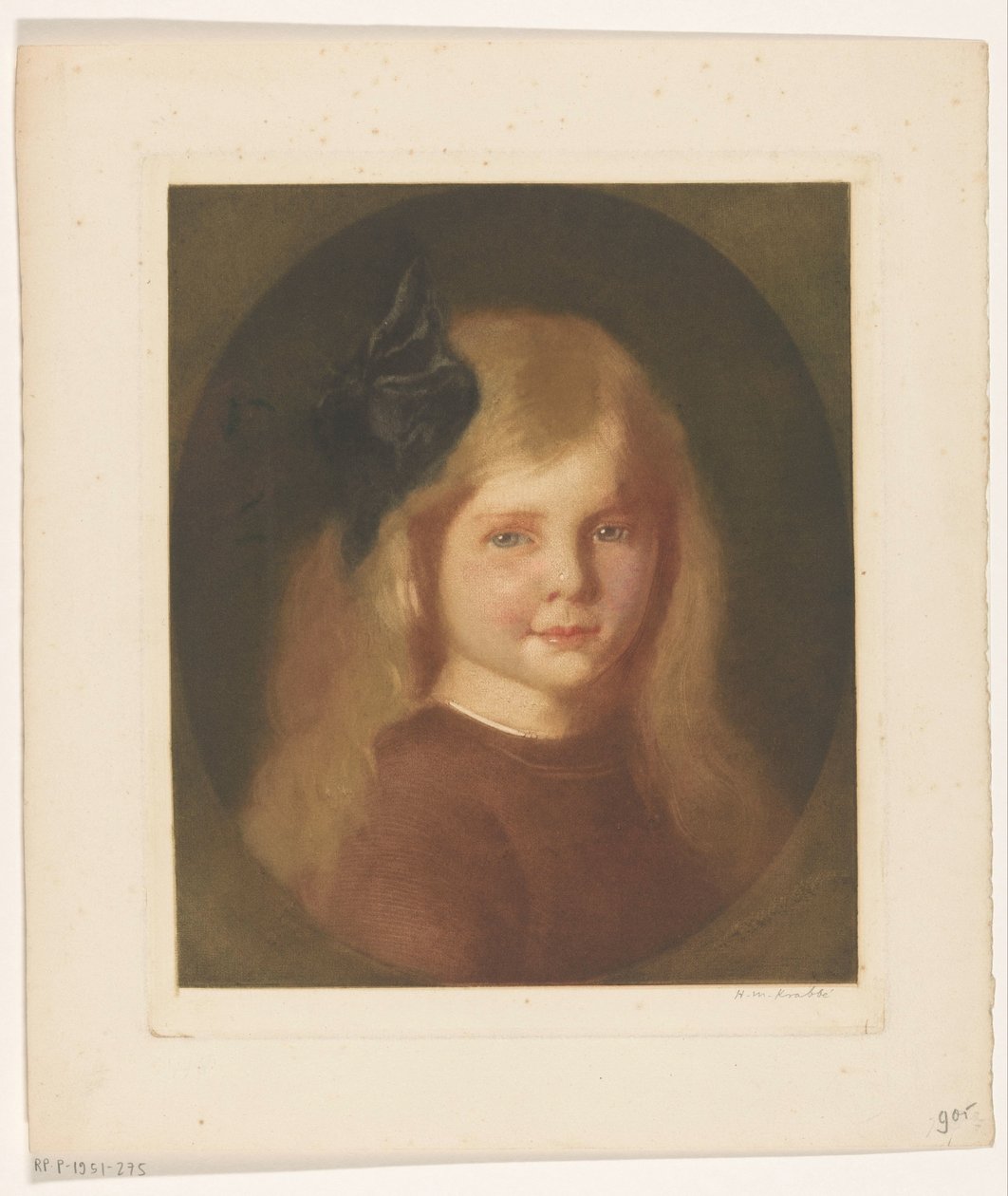 Portrett av en ukjent jente av Heinrich M. Krabbé (signed by artist)