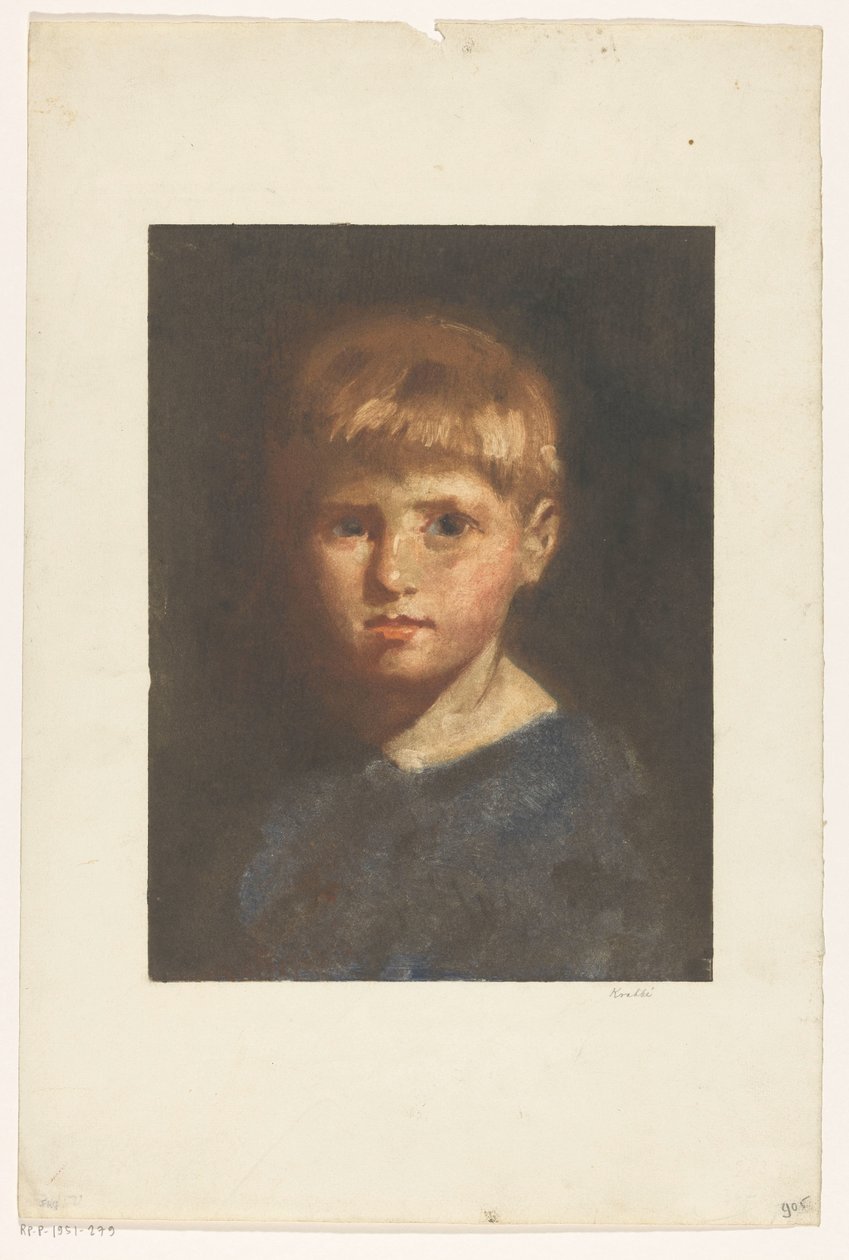 Portrett av en ukjent gutt av Heinrich M. Krabbé (signed by artist)