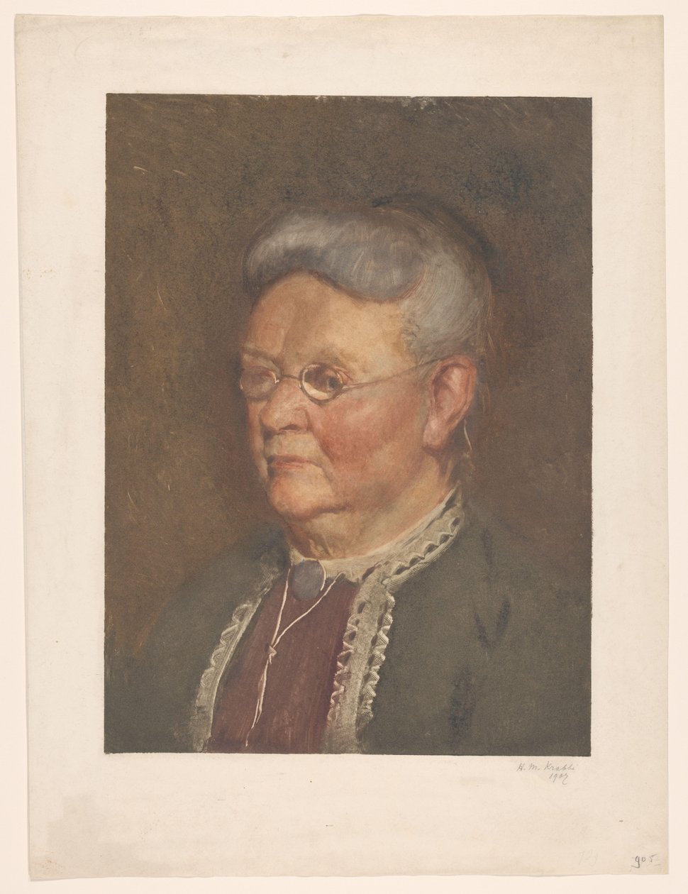 Portrett av en gammel dame av Heinrich M. Krabbé (signed by artist)