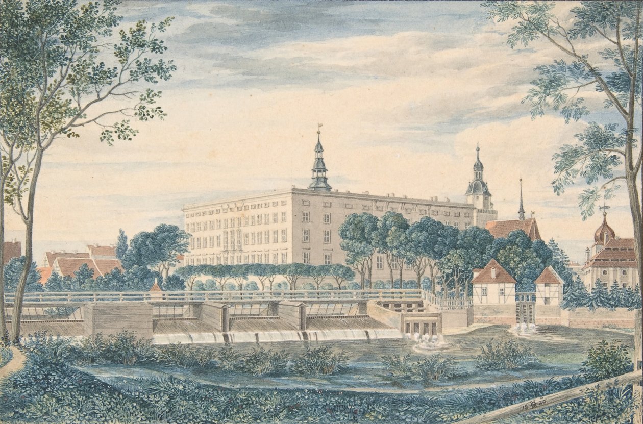 Utsikt over Dessau slott fra øst, 1820. av Heinrich Olivier