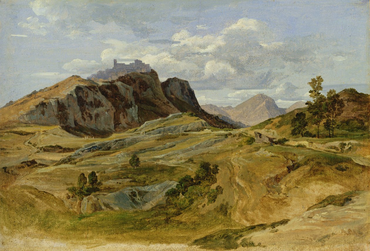 Landskap ved Civitella, 1822 (olje på papir på papp) av Heinrich Reinhold