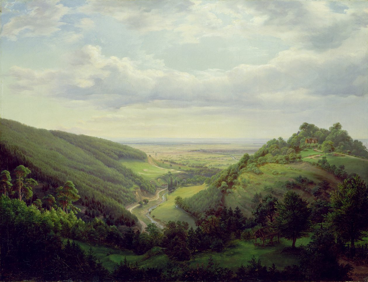 Utsikt fra Heilenberg-slottet ved Jugenheim ved Rhinen, 1846 av Heinrich Schilbach