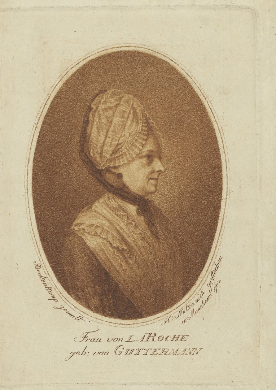 Sophie von La Roche, født Gutermann von Gutershofen 1730-1807, 1782. av Heinrich Sintzenich