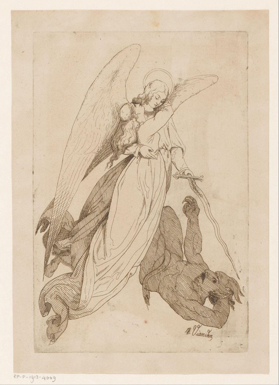 Angel løfter en kvinnelig helgen og beseirer en demon av Heinrich Vianden