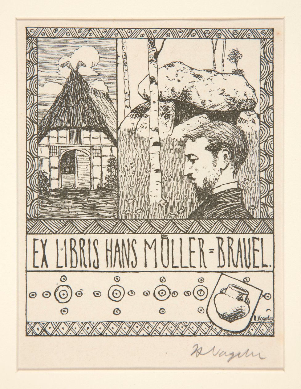 Bokplate: Ex Libris Hans Mueller-Blauel av Heinrich Vogeler
