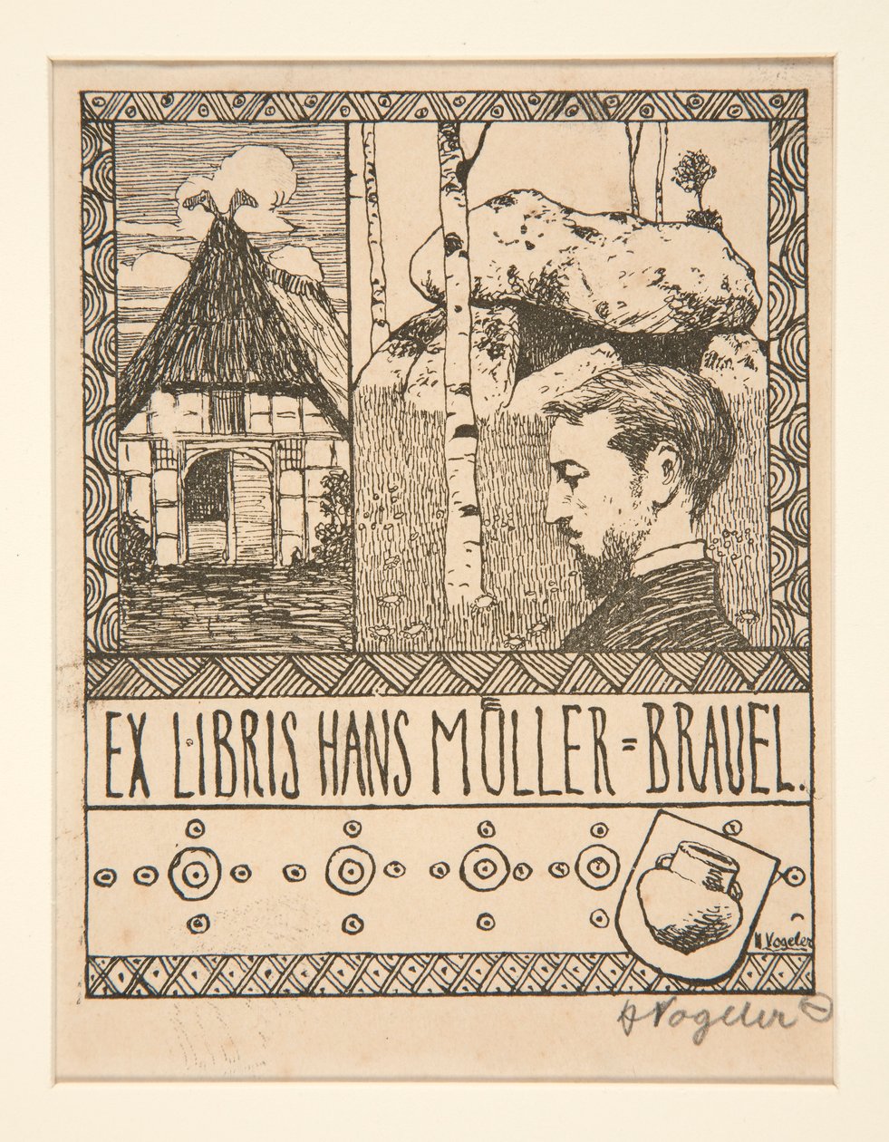 Bokplate: Ex Libris Hans Mueller-Brauel av Heinrich Vogeler