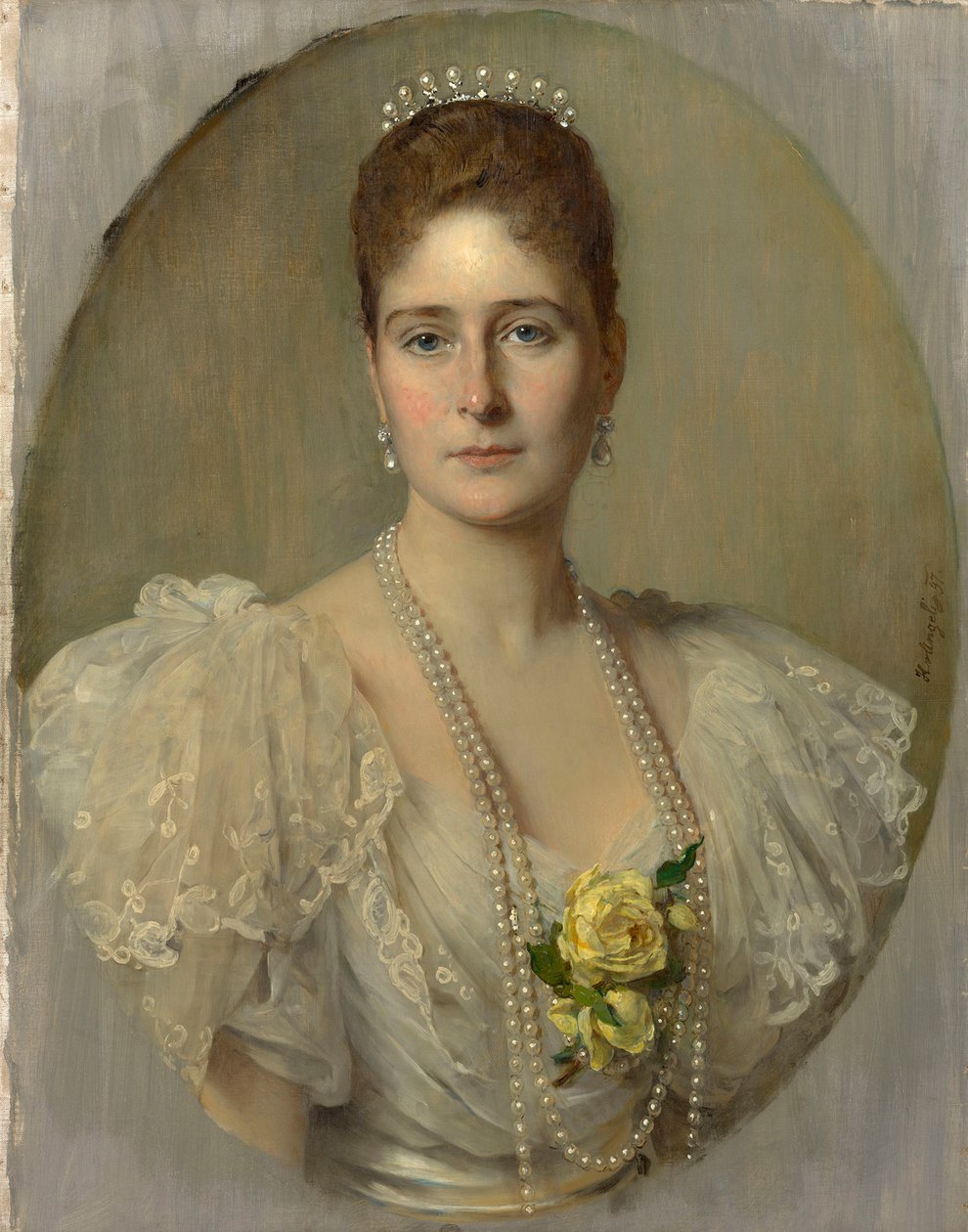 Portrett av keiserinne Alexandra Fyodorovna av Russland 1872-1918, kona til tsar Nicholas II, 1897. av Heinrich von Angeli