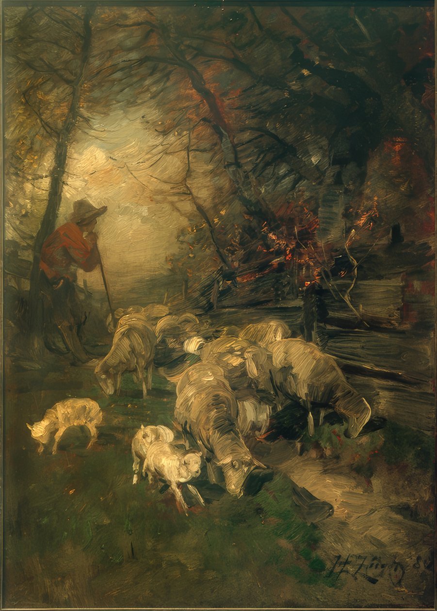 Hyrde med sauer av Heinrich von Zügel