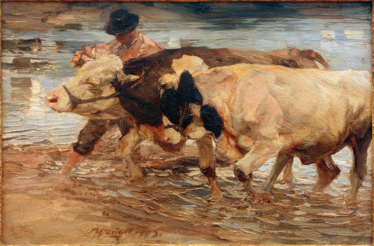 Gårdmann med ku og okse av Heinrich von Zügel