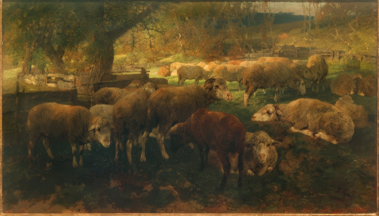 Sauer under trær av Heinrich von Zügel