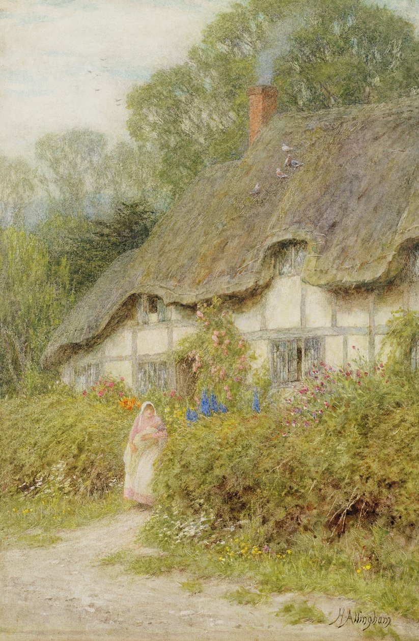 En Wiltshire Cottage (wc på papir) av Helen Allingham