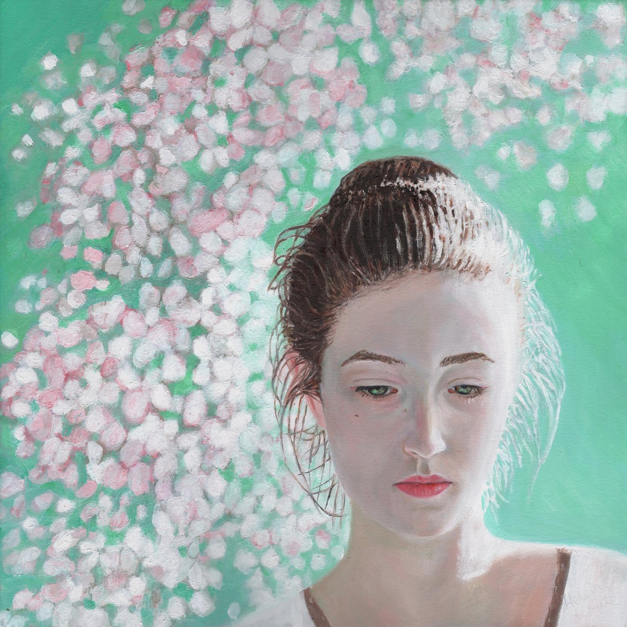 Portrett av en jente som blomstrer, 2015, av Helen White