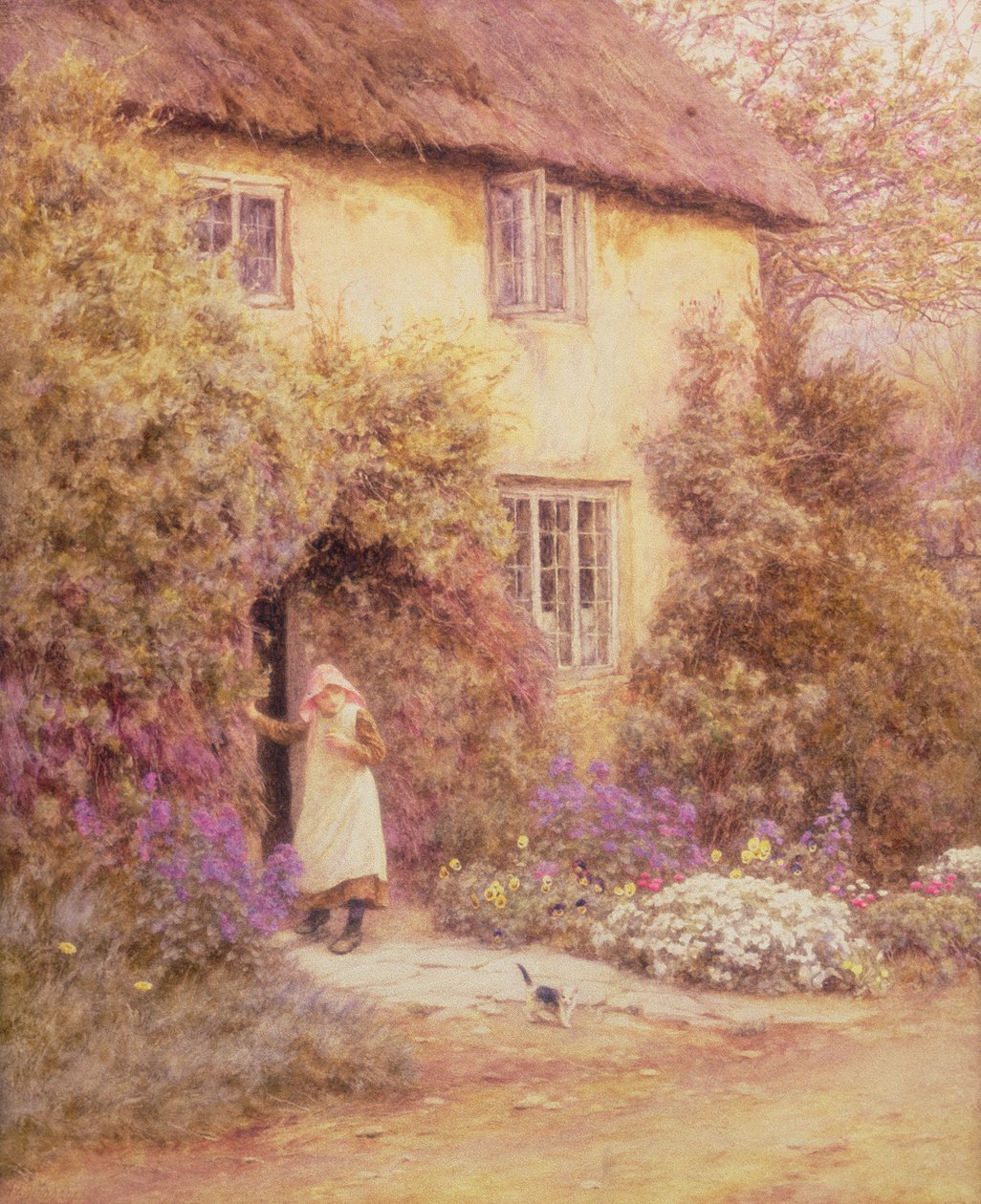 En hyttedør (akvarell) av Helen Allingham