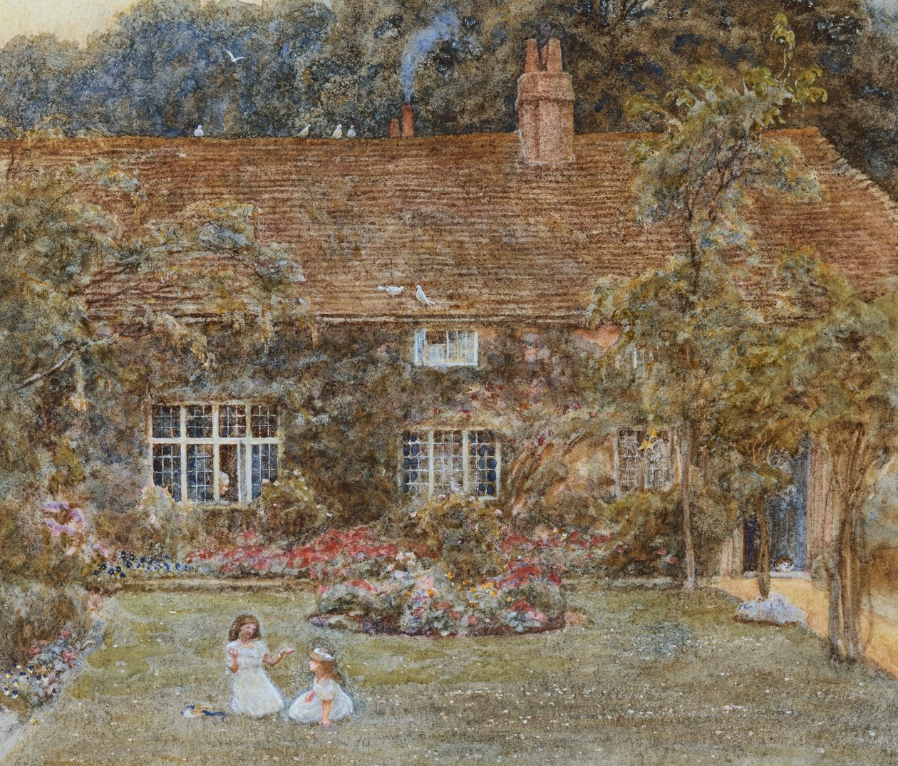 A Country House (akvarell med utskraping) av Helen Allingham