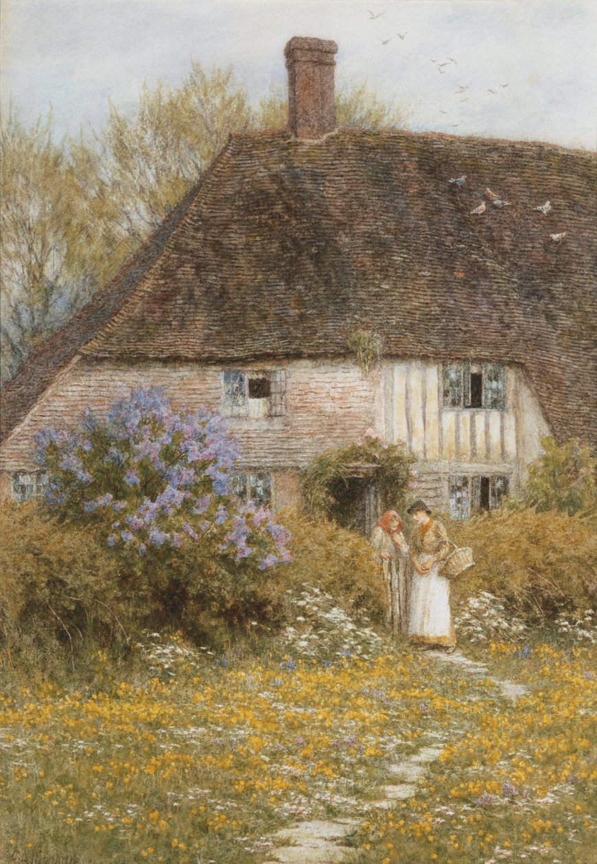 A Kentish Cottage (akvarell med utskraping) av Helen Allingham