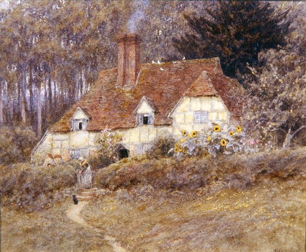A Surrey Cottage (akvarell på papir) av Helen Allingham