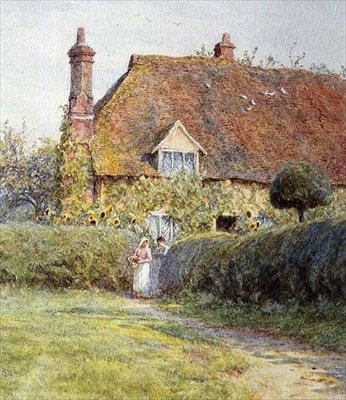 Ved en hytteport av Helen Allingham