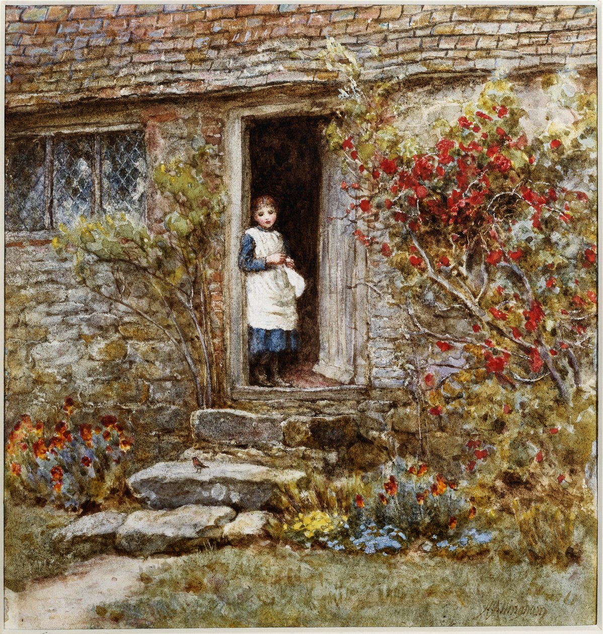 Corcorus Japonica (akvarell med utskraping) av Helen Allingham