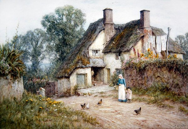 Hytte nær Paignton, Devon (akvarell på papir) av Helen Allingham