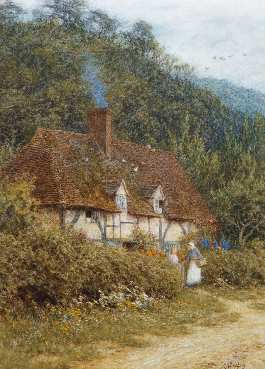 Hytte nær Witley, Surrey (akvarell med utskraping på papir) av Helen Allingham