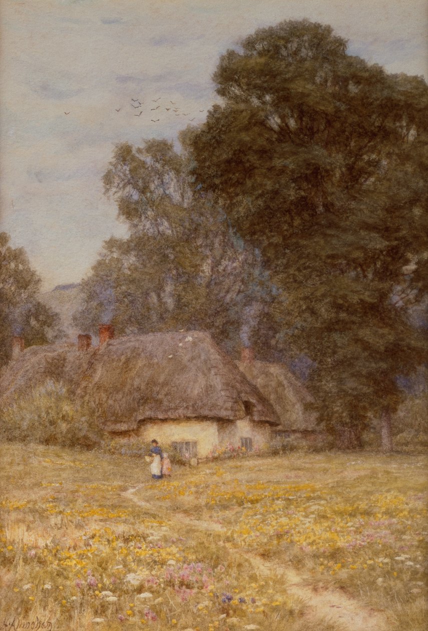 Hytter ved Quidhampton, nær Salisbury (akvarell på papir) av Helen Allingham