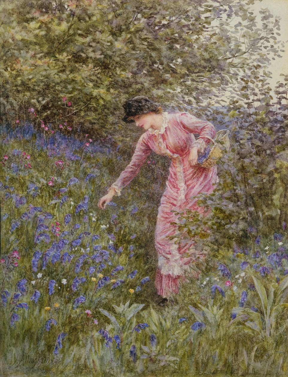 Gathering Bluebells (wc med kroppsfarge på papir) av Helen Allingham