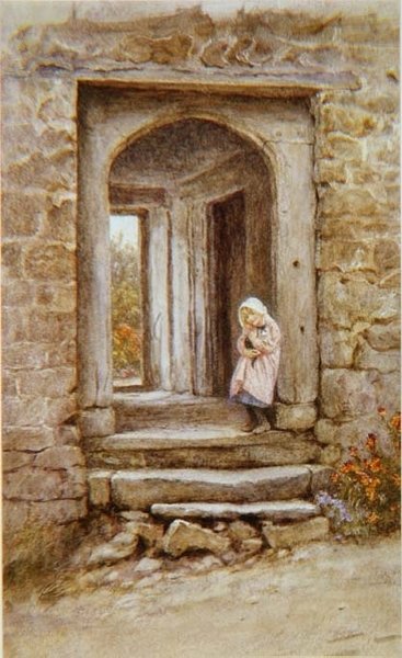 Jente med kattunge av Helen Allingham