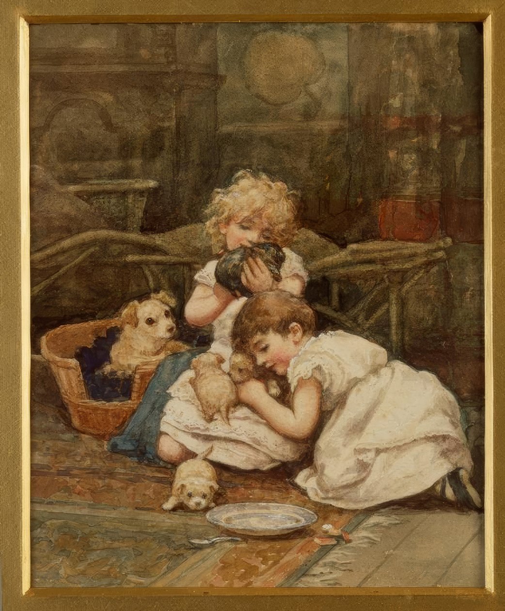 H.Allingham, De nye kjæledyrene / Aquarell av Helen Allingham