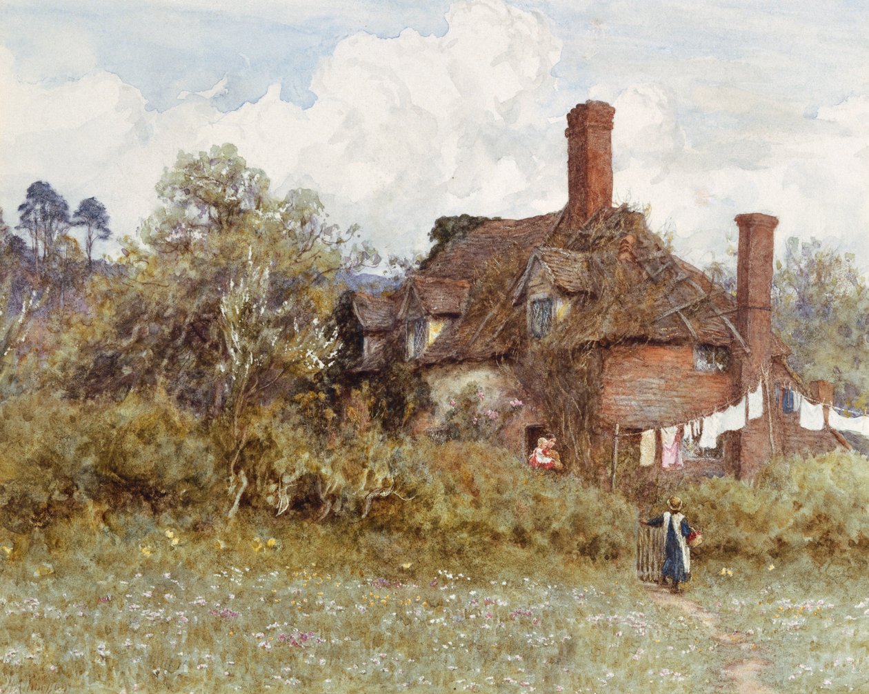 Om våren (akvarell med utskraping på papir) av Helen Allingham