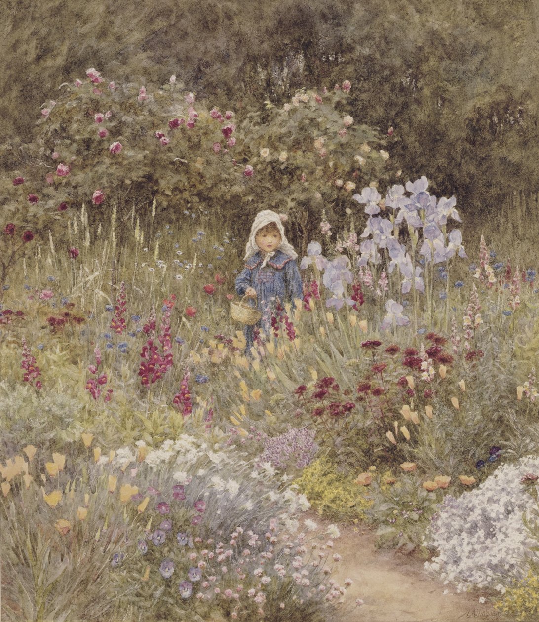 Minna, illustrasjon til Happy England av Marcus Huish, pub. av A & C Black, 1904 (wc) av Helen Allingham