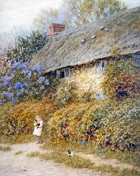 Old Cottage at Freshwater, Isle of Wight (akvarell på papir) av Helen Allingham