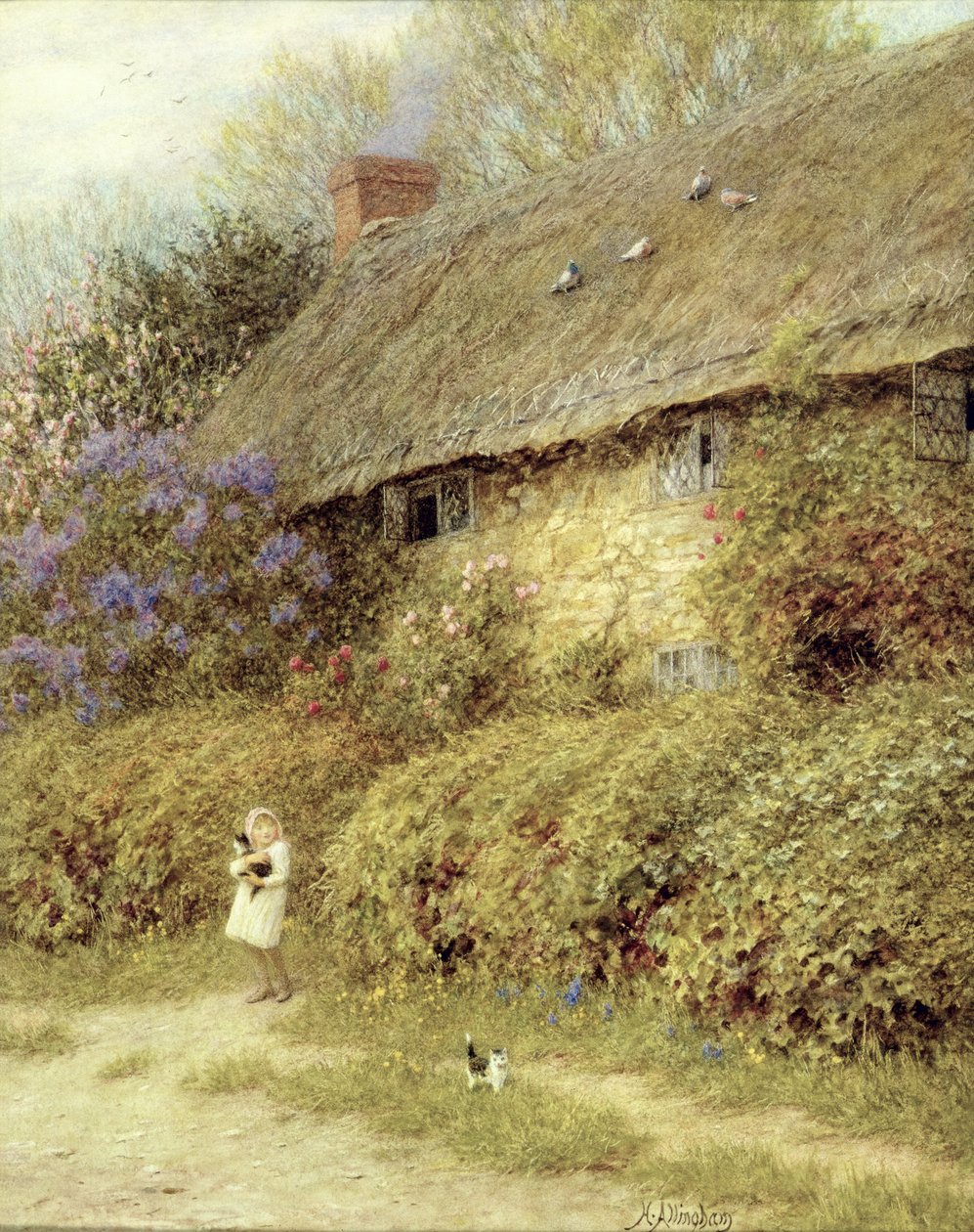Old Cottage at Freshwater, Isle of Wight (akvarell på papir) av Helen Allingham