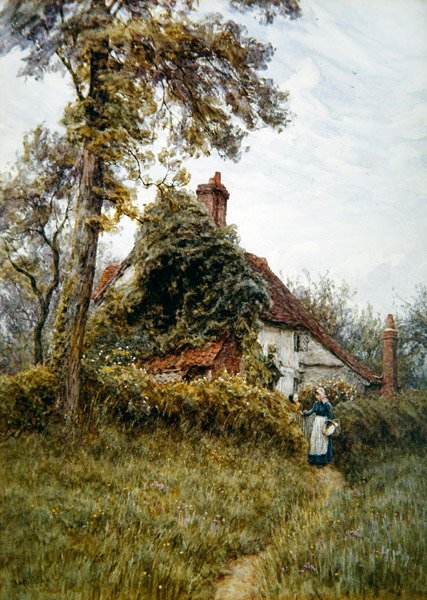 Old Farm at Pinner (akvarell på papir) av Helen Allingham