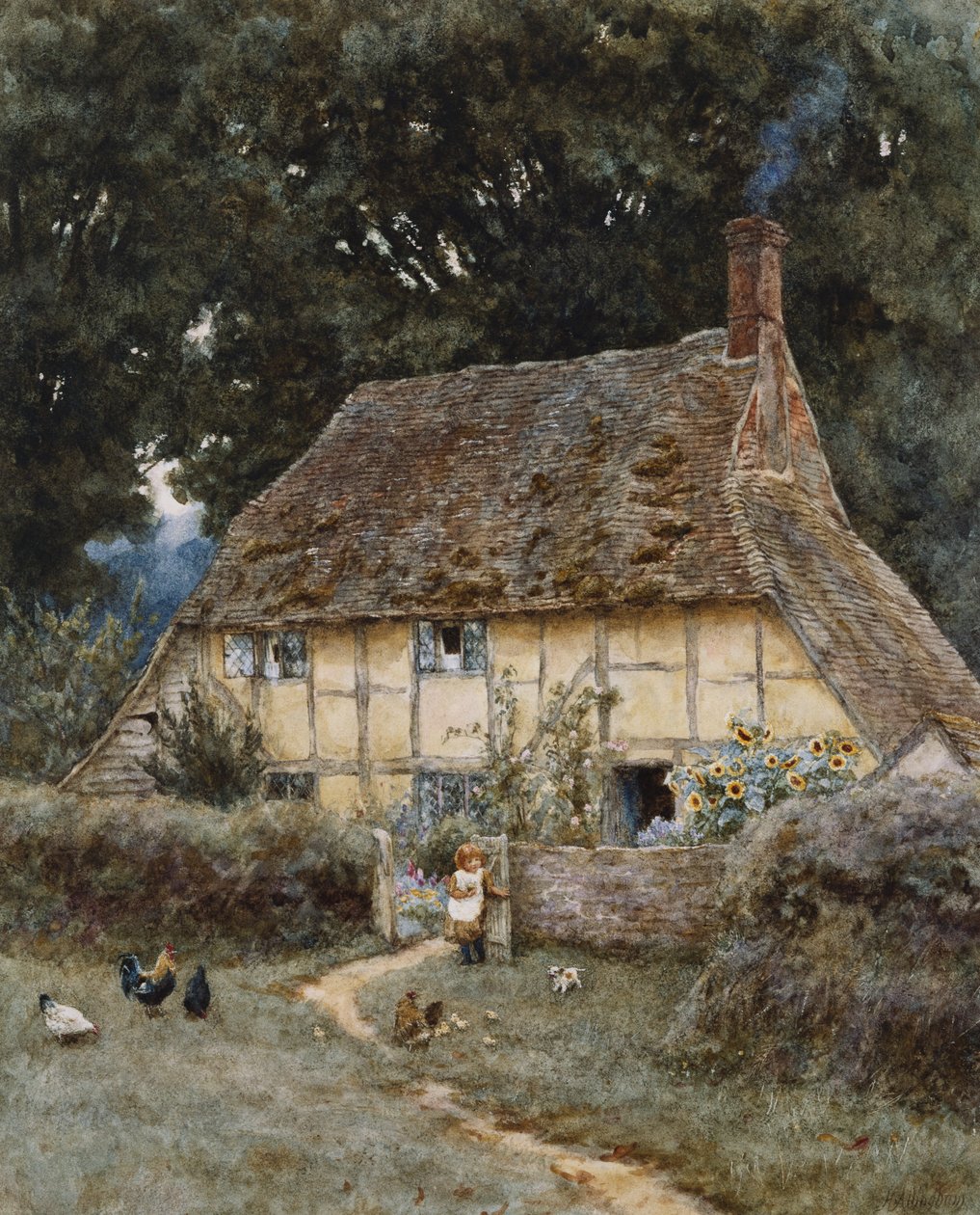 På Brook Road, nær Witley (akvarell med utskraping på papir) av Helen Allingham