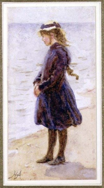 Portrett av en jente på en strand av Helen Allingham