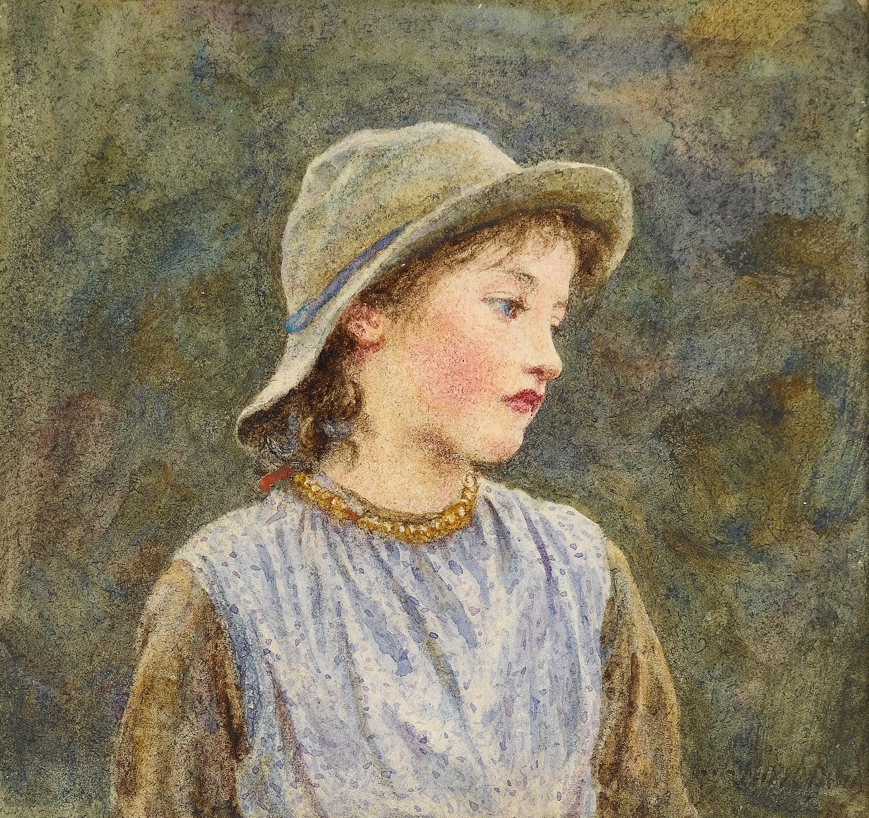 Portrettstudie av Hetty (wc på papir) av Helen Allingham