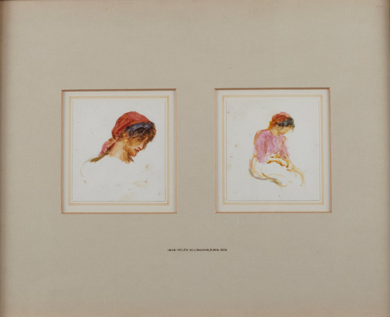 Studie av en jente i rødt hodeskjerf av Helen Allingham