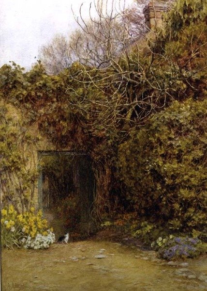 The Dairy Door, Farringford, Lord Tennysons hjem av Helen Allingham