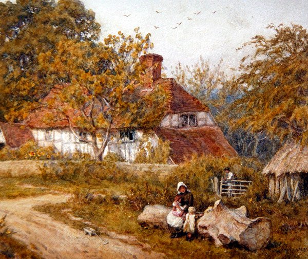 Familiehytta (akvarell på papir) av Helen Allingham