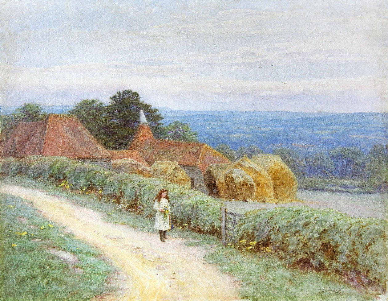 Det kentiske gårdshuset på Crockham Hill (wc på papir) av Helen Allingham