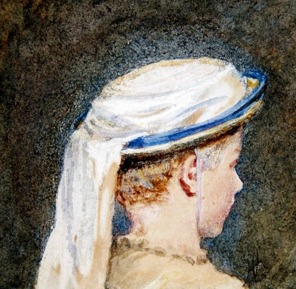 The White Bonnet (akvarell med kroppsfarge på papir) av Helen Allingham
